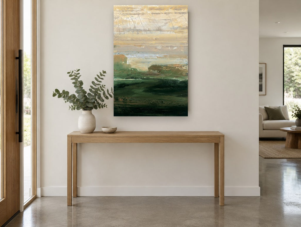 Dusk Over Green Hollow landscape canvas print on the wall of a entry hall