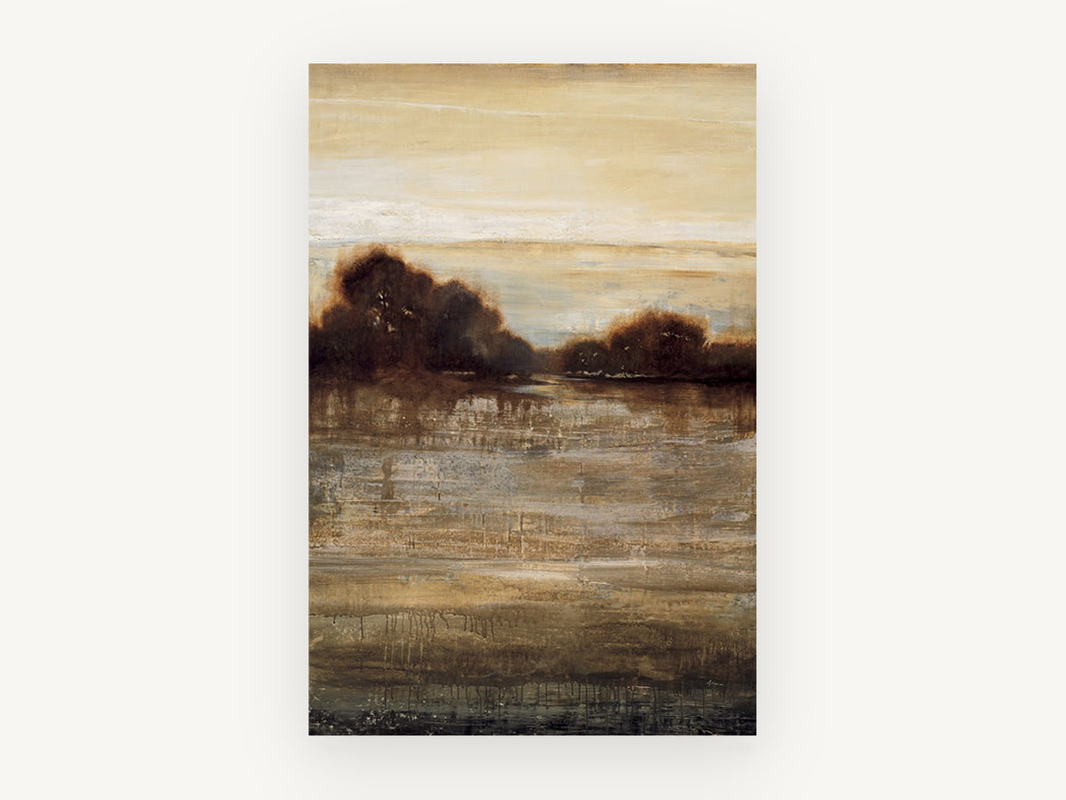 Sienna Water Dusk, dusk lake trees abstract landscape, landscape canvas wall art print, front view