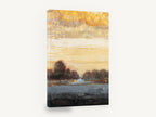 Amber Dusk Treeline, golden sky abstract landscape painting, landscape canvas wall art print ready to hang