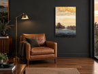 Amber Dusk Treeline landscape canvas print on the wall of a charcoal living room