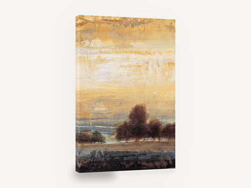 Amber Dusk Grove, golden sky tree abstract landscape, landscape canvas wall art print ready to hang