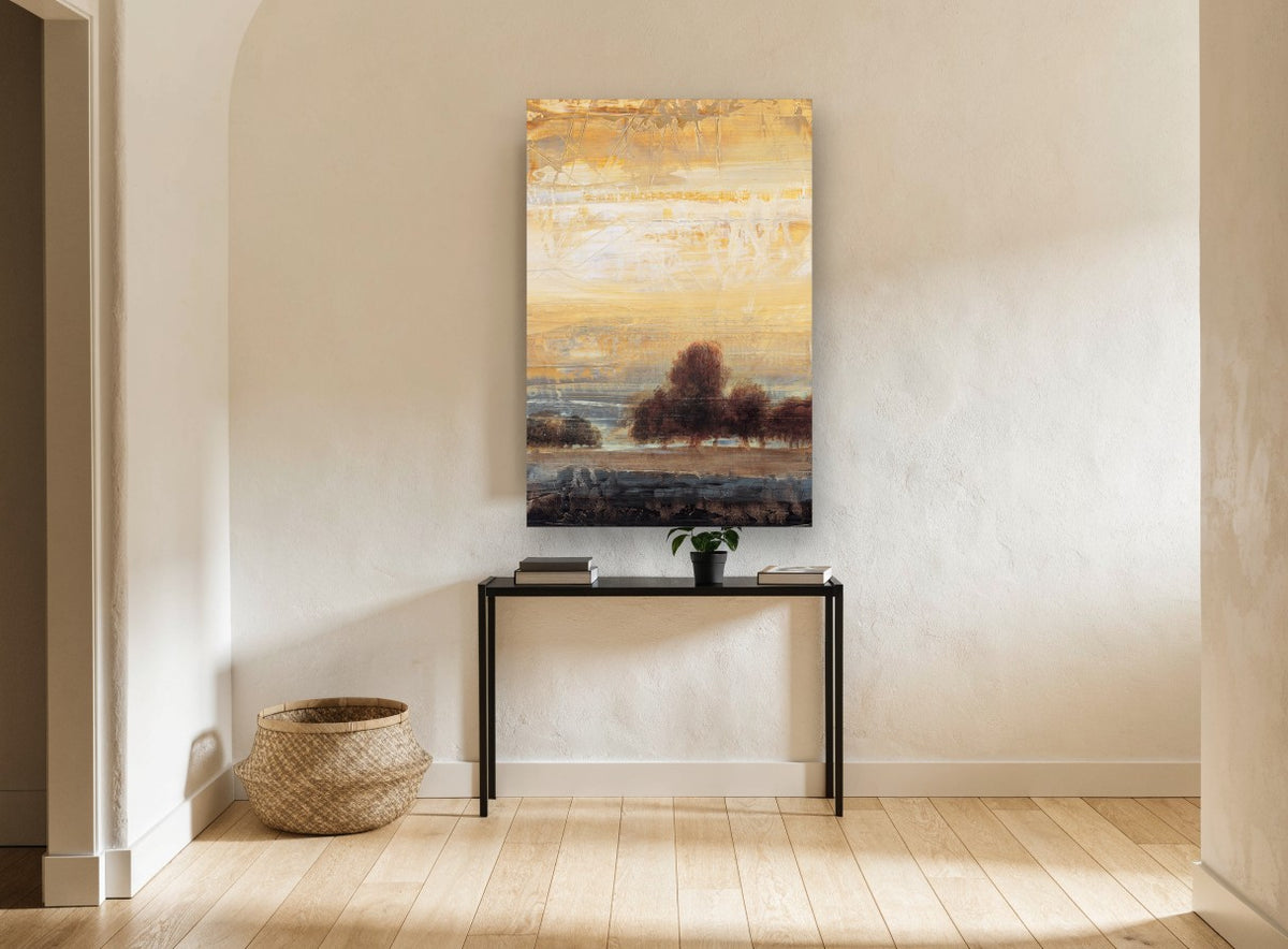 Amber Dusk Grove landscape canvas print on the wall of a hallway