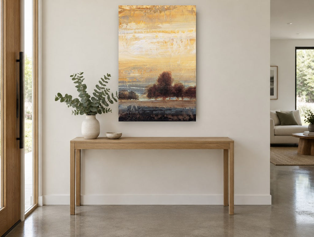 Amber Dusk Grove landscape canvas print on the wall of a entry hall