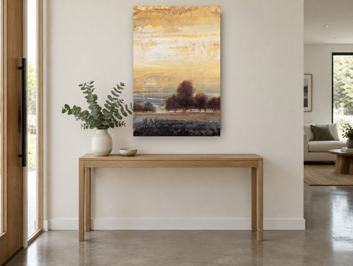 Amber Dusk Grove landscape canvas print on the wall of a entry hall