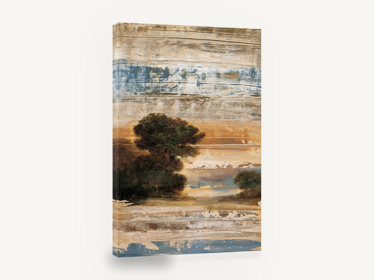 Weathered Dusk Grove, rustic tree landscape abstract painting, landscape canvas wall art print ready to hang