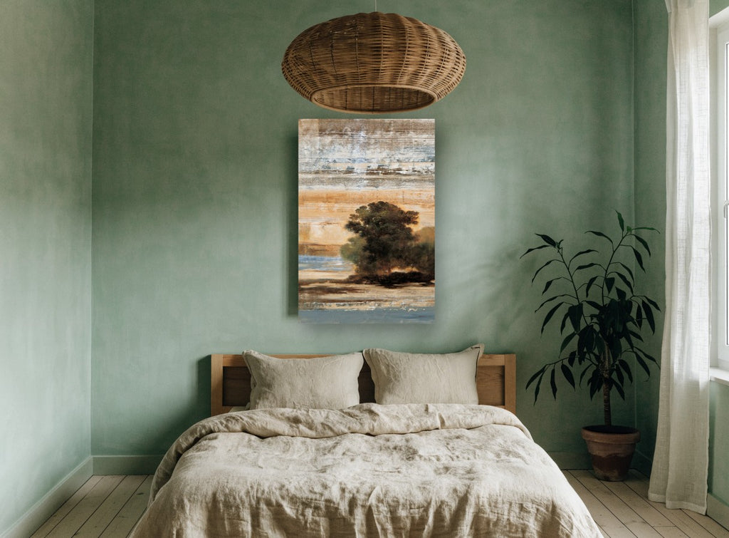 Weathered Plank Grove landscape canvas print on the wall of a bedroom