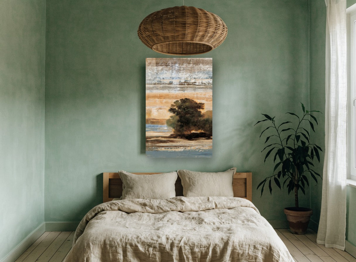 Weathered Plank Grove landscape canvas print on the wall of a bedroom