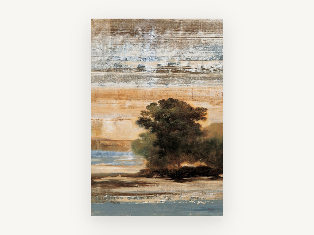 Weathered Plank Grove, lone tree grove abstract landscape, landscape canvas wall art print, front view