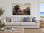 Misty Sepia Oaks floral canvas print on the wall of a beach house living room