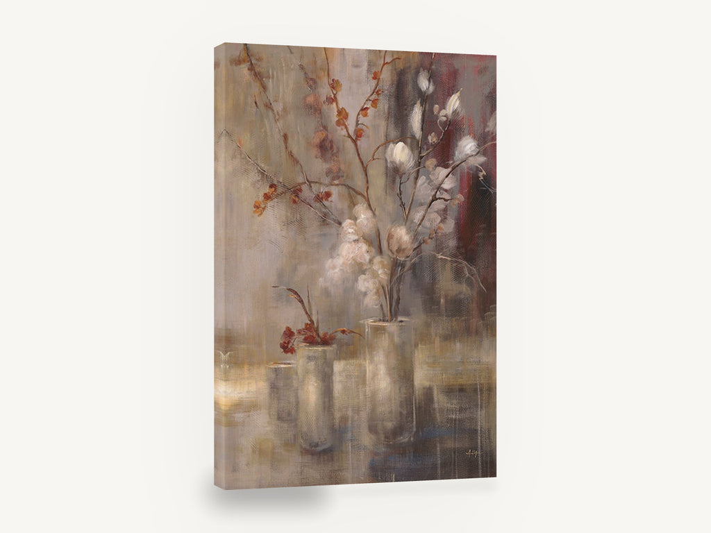 Silver Branches in Glass, neutral floral branches in glass vases, floral canvas wall art print ready to hang