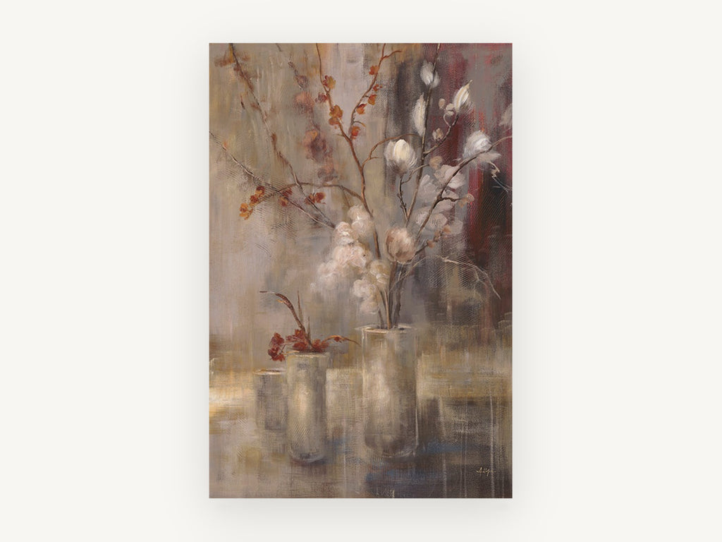 Silver Branches in Glass, floral canvas wall art print, front view