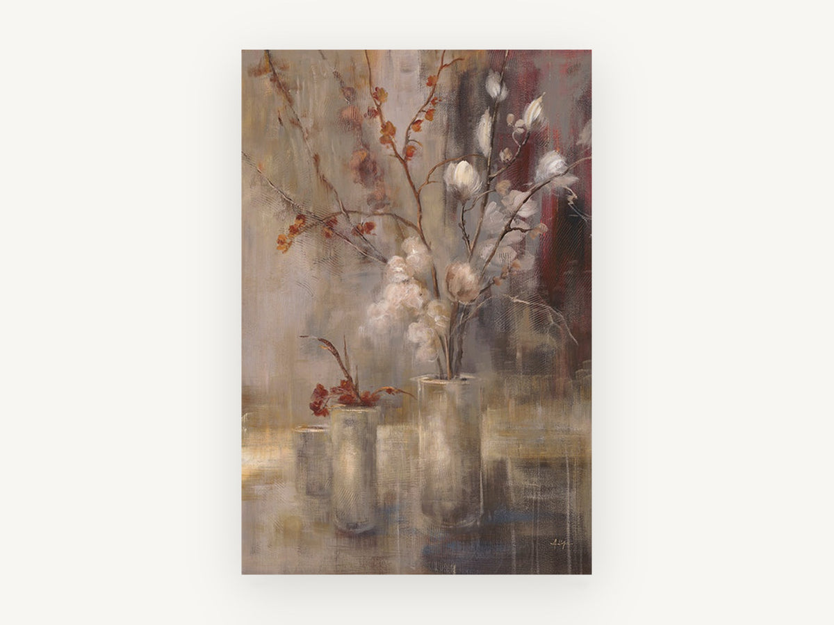 Silver Branches in Glass, floral canvas wall art print, front view