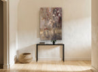 Silver Branches in Glass floral canvas print on the wall of a hallway