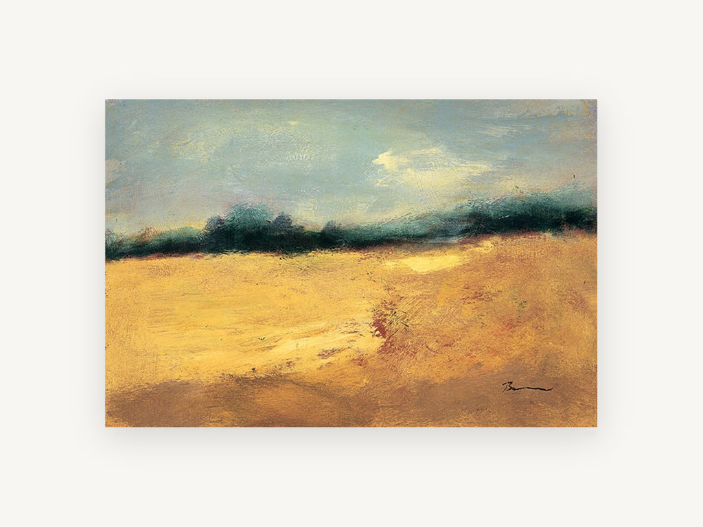 Golden Field Horizon, golden field abstract landscape, landscape canvas wall art print, front view