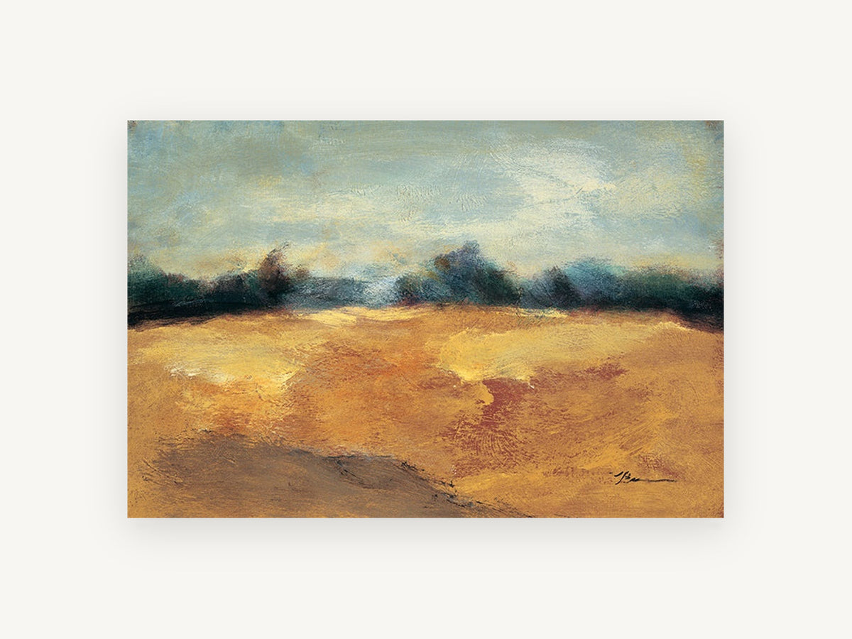 Amber Field Horizon, golden field abstract landscape painting, landscape canvas wall art print, front view