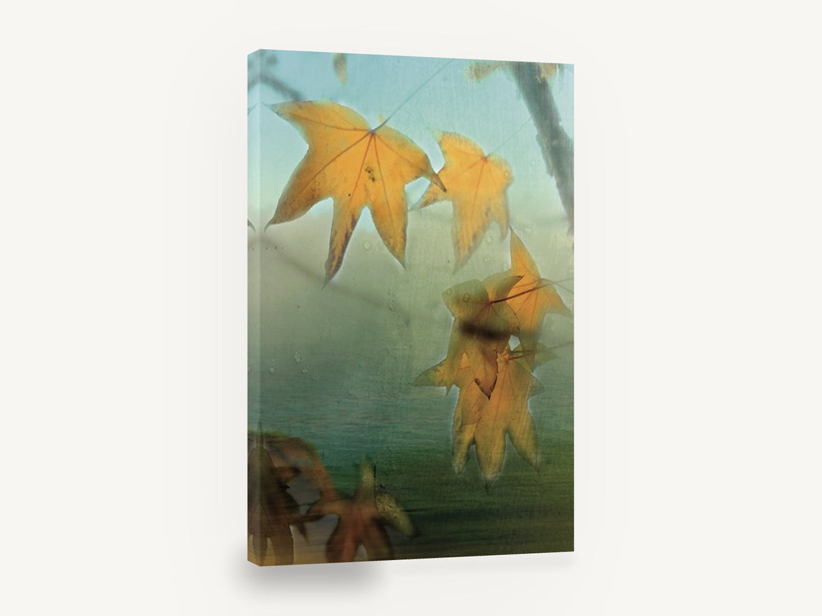 Amber Maple Haze, autumn maple leaves textured photograph, floral canvas wall art print ready to hang