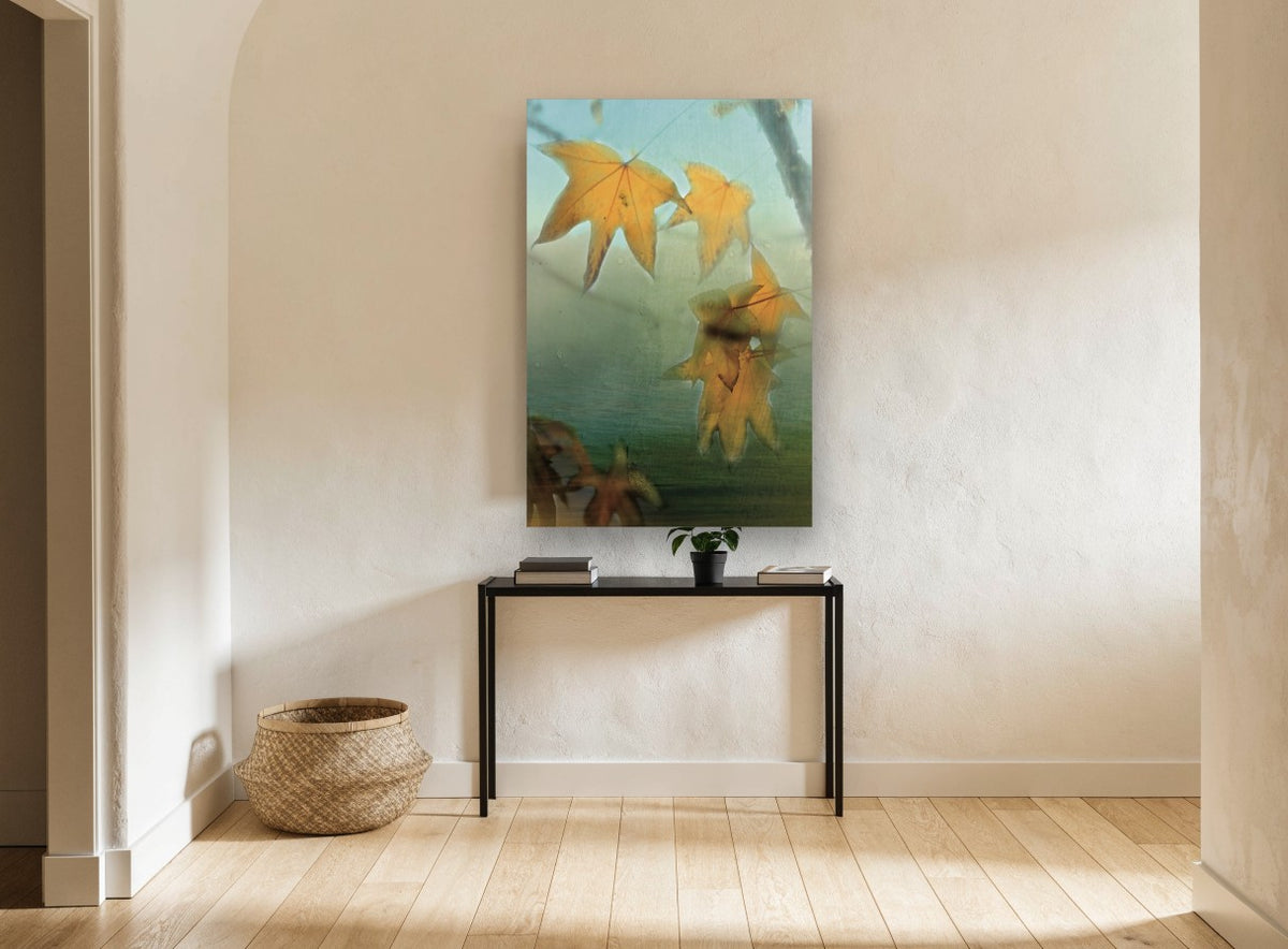Amber Maple Haze floral canvas print on the wall of a hallway