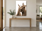 Sepia Horse Companions animal canvas print on the wall of a entry hall