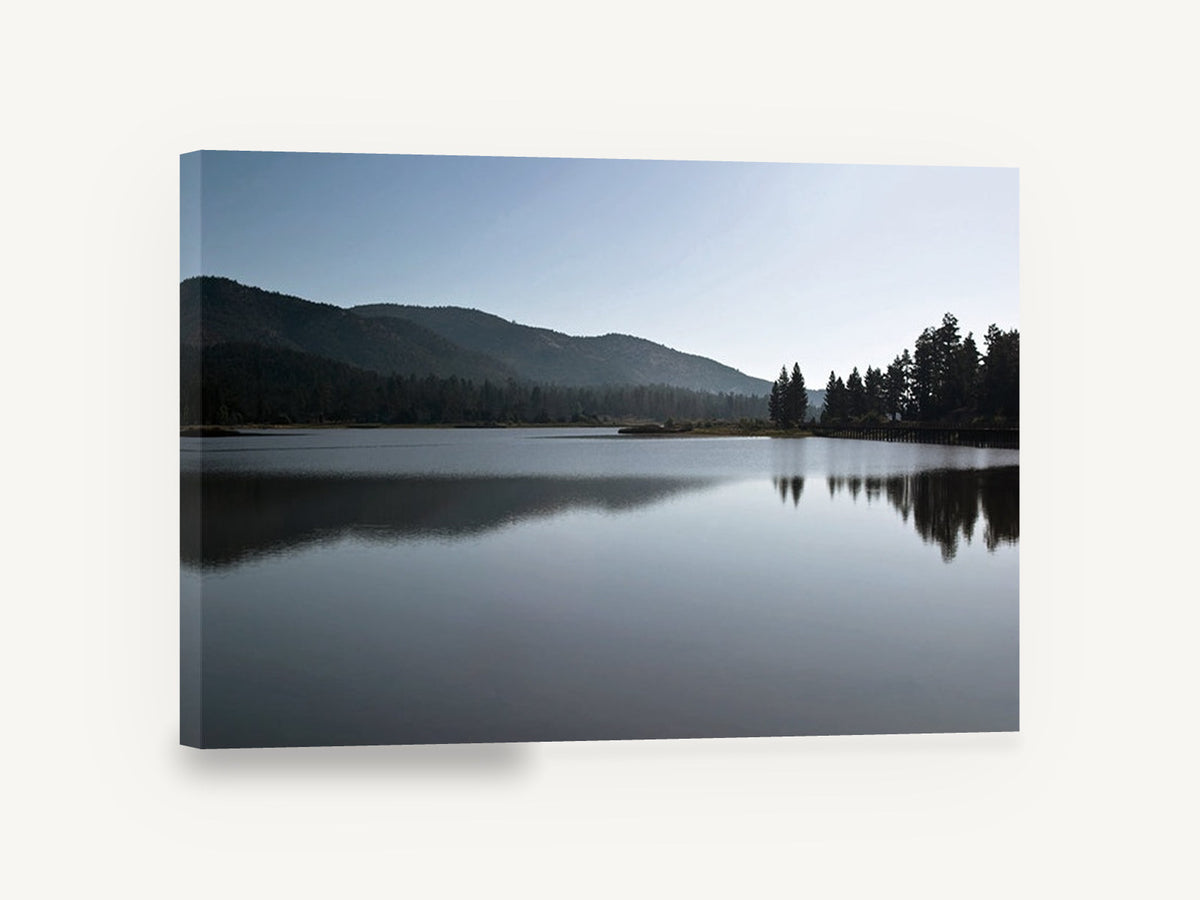 Still Lake Dusk, calm mountain lake reflection photograph, landscape canvas wall art print ready to hang
