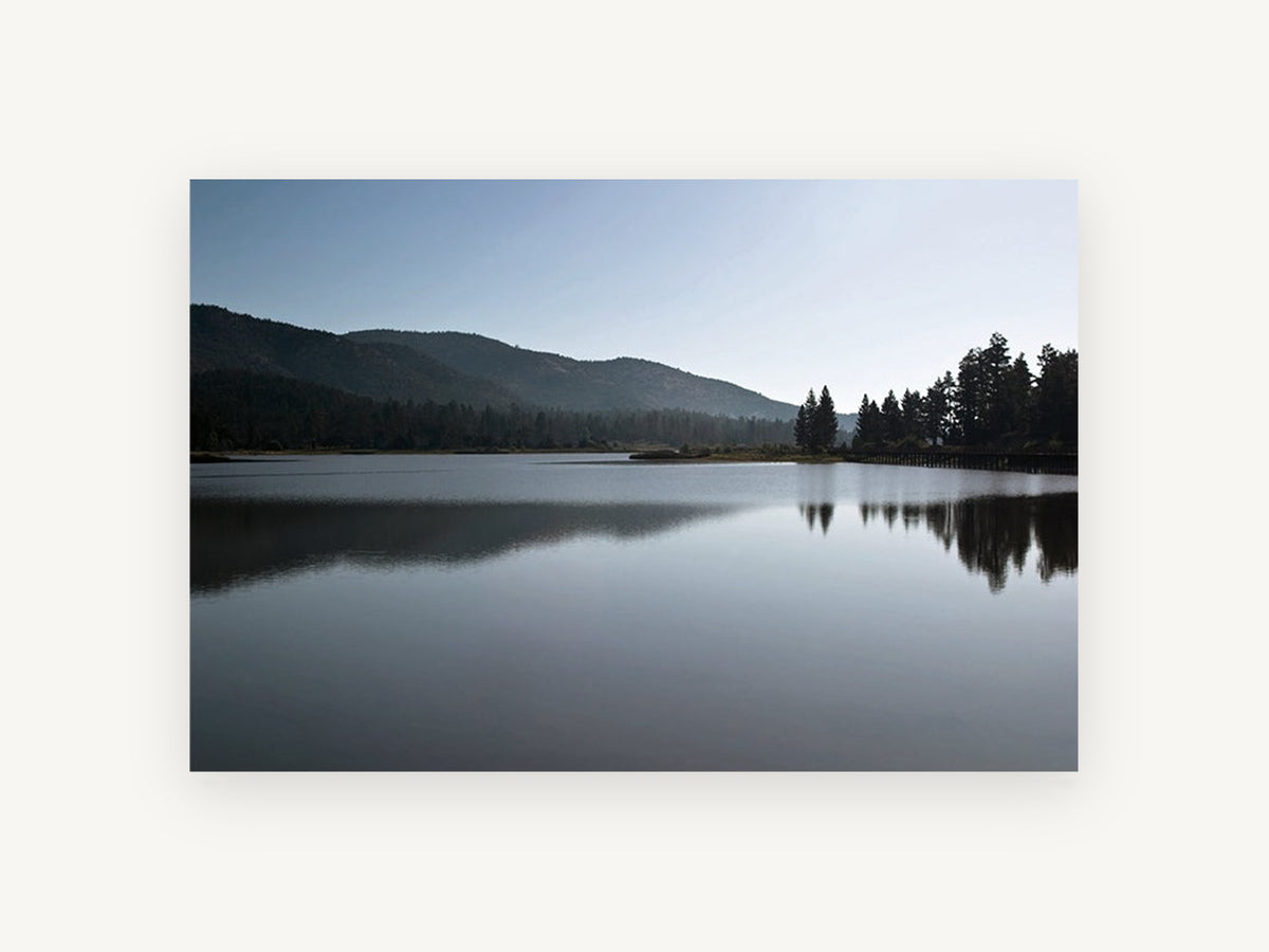 Still Lake Dusk, calm mountain lake reflection photograph, landscape canvas wall art print, front view