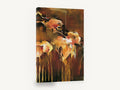 Amber Blooms Adrift, abstract orange floral drip painting, floral canvas wall art print ready to hang