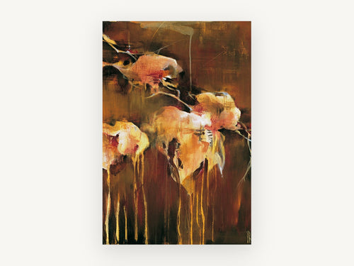 Amber Blooms Adrift, floral canvas wall art print, front view