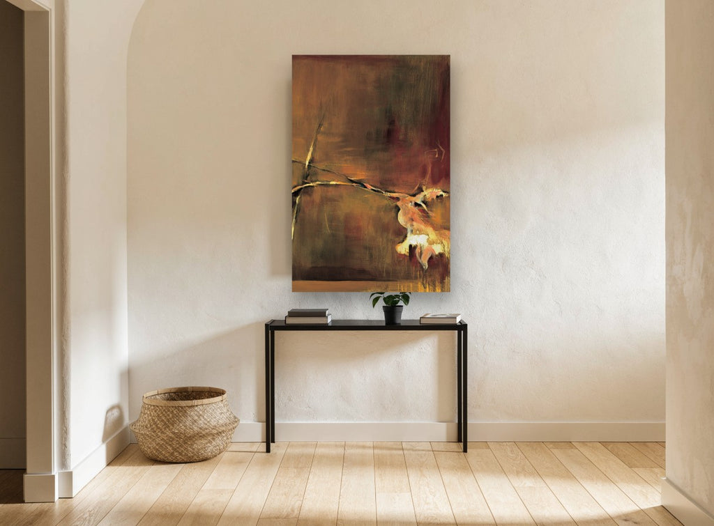 Dancer in Amber floral canvas print on the wall of a hallway