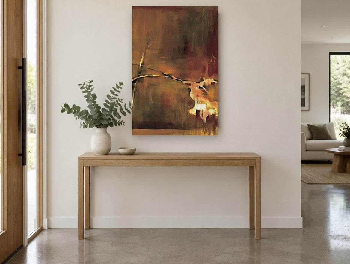 Dancer in Amber floral canvas print on the wall of a entry hall
