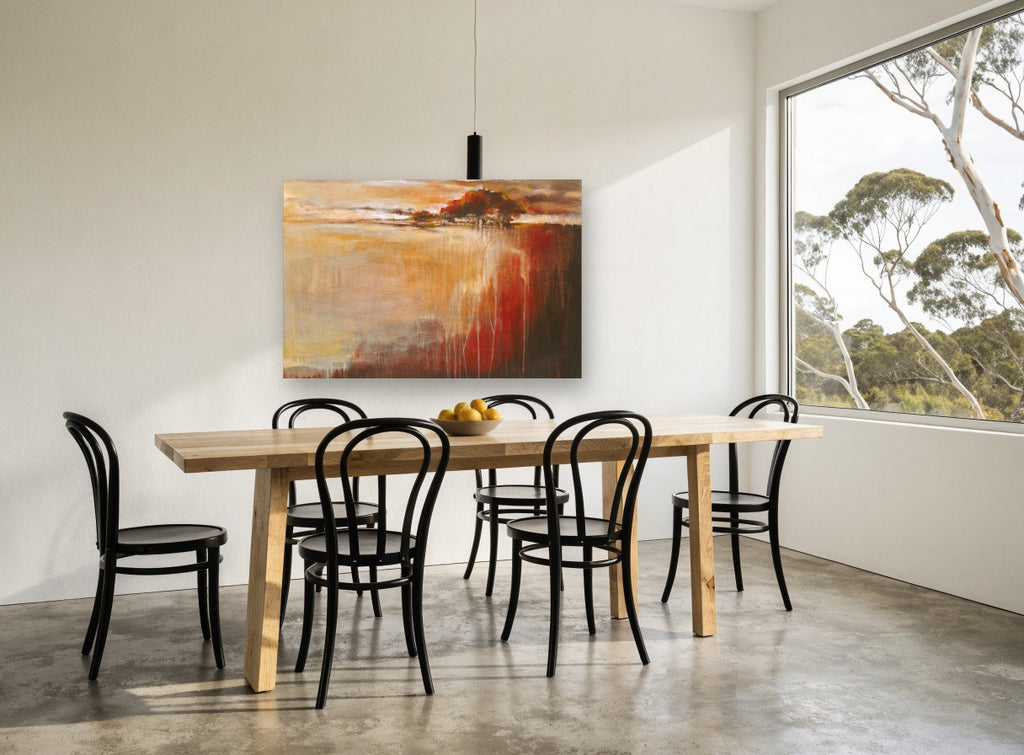 Ember Shore Drift landscape canvas print on the wall of a dining room