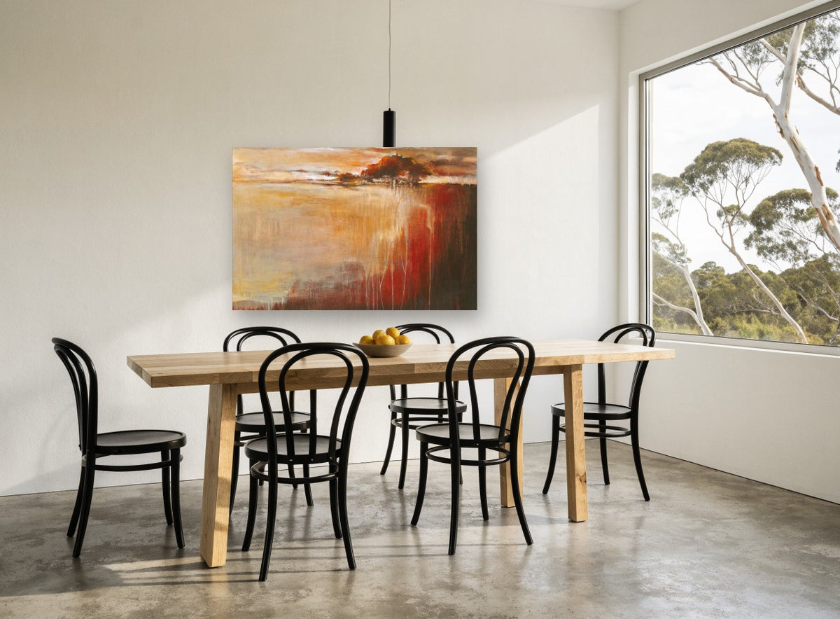 Ember Shore Drift landscape canvas print on the wall of a dining room