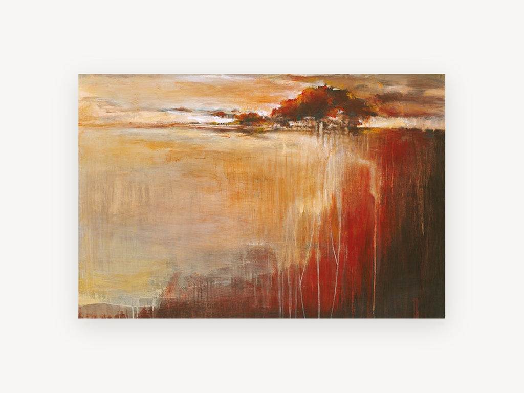 Ember Shore Drift, rust red abstract landscape painting, landscape canvas wall art print, front view