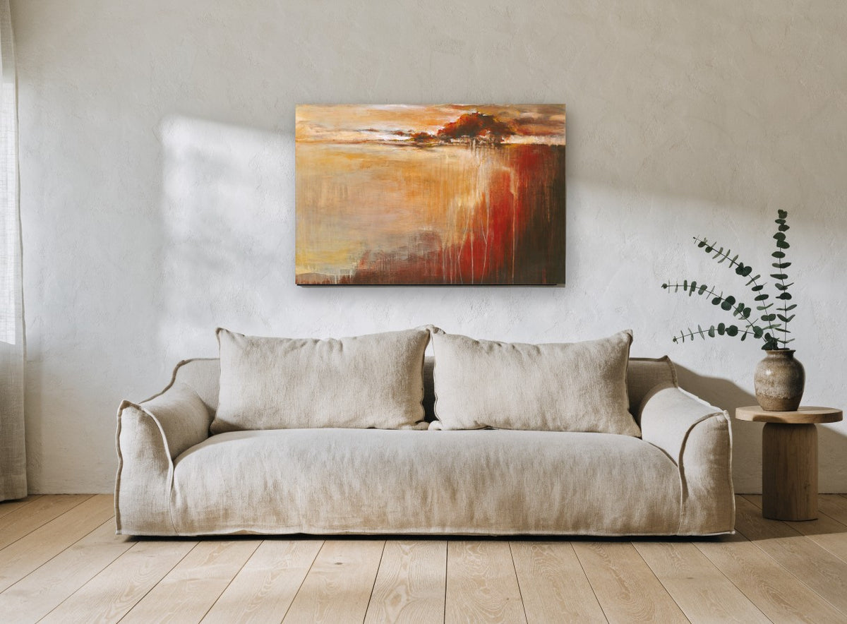 Ember Shore Drift landscape canvas print on the wall of a living room