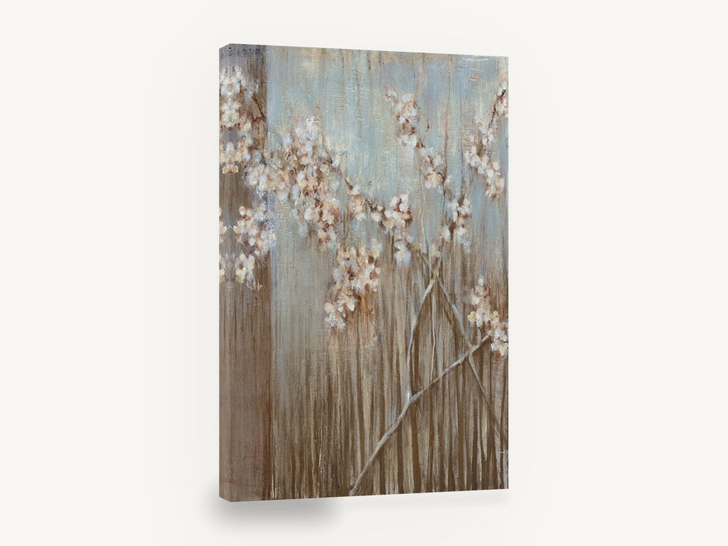 Blossom Rain Branches, cream blossom branches textured painting, floral canvas wall art print ready to hang