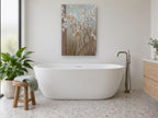 Blossom Rain Branches floral canvas print on the wall of a bathroom