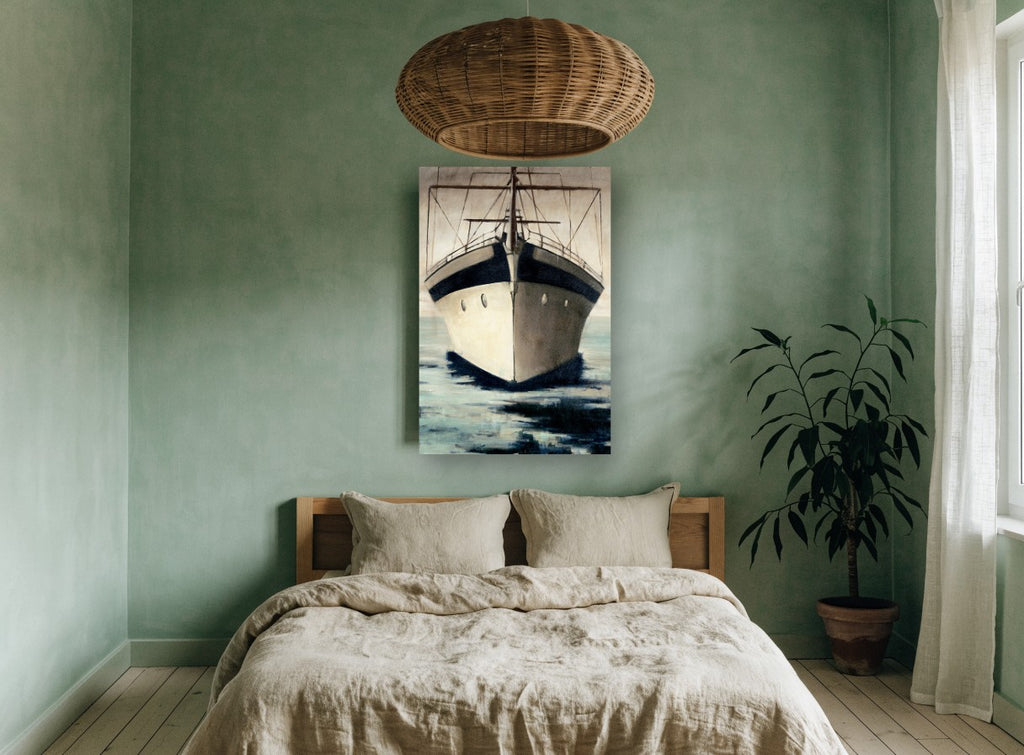 Bow On Calm coastal canvas print on the wall of a bedroom