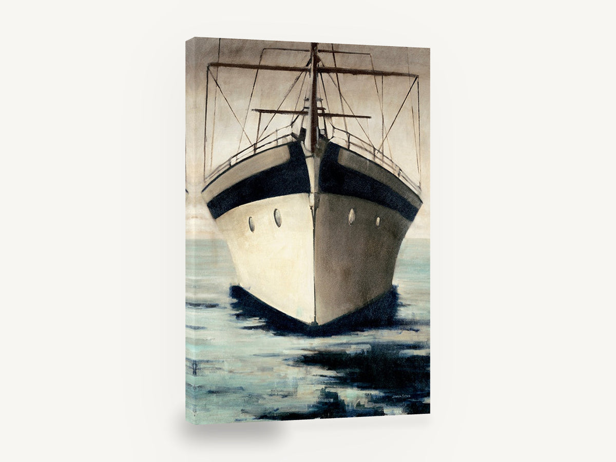 Bow On Calm, ship bow head-on seascape painting, coastal canvas wall art print ready to hang