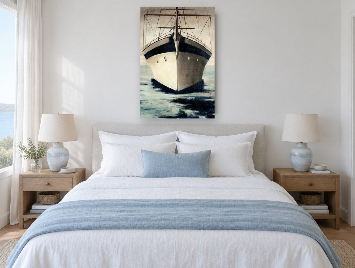 Bow On Calm coastal canvas print on the wall of a coastal bedroom