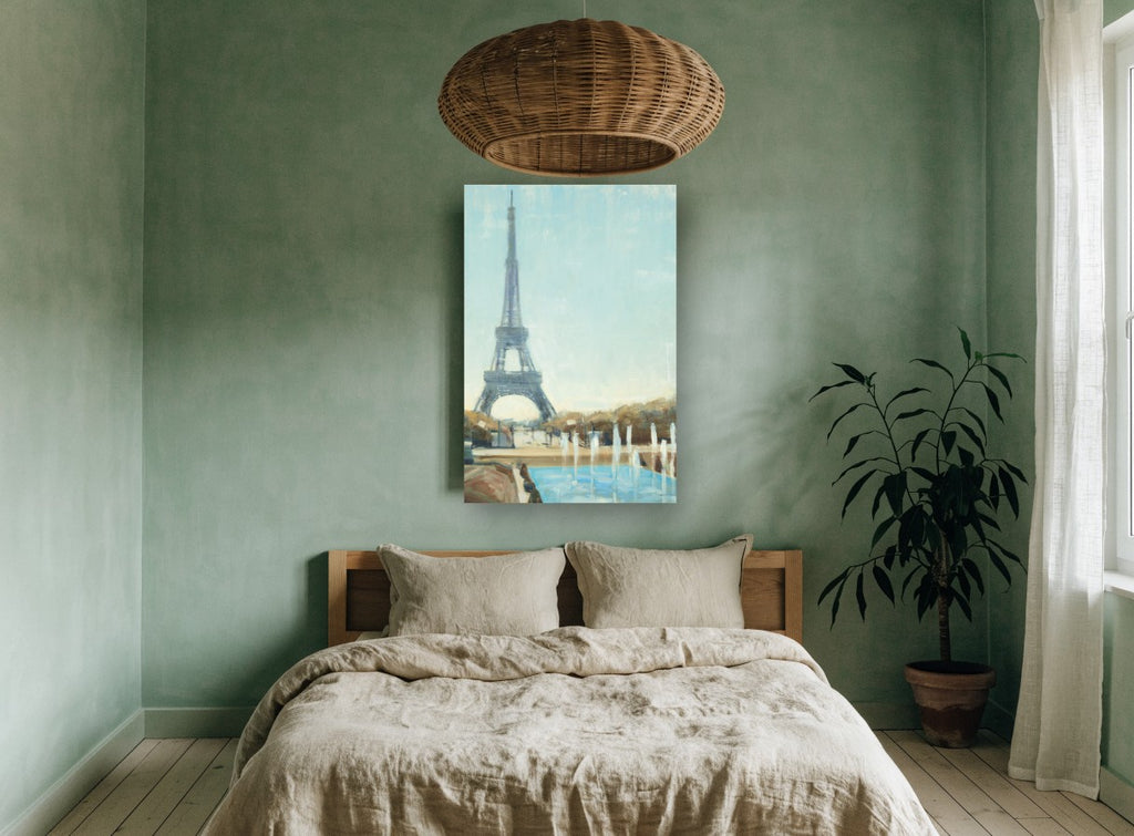 Eiffel Above the Fountains city canvas print on the wall of a bedroom