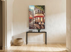 Corner Brasserie Rain city canvas print on the wall of a hallway