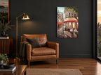 Corner Brasserie Rain city canvas print on the wall of a charcoal living room