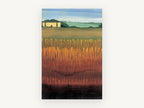 Amber Field Farmhouse, farmhouse over amber field landscape, landscape canvas wall art print, front view