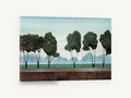 Six Trees at Dusk, six green trees landscape illustration, floral canvas wall art print ready to hang