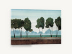 Six Trees at Dusk, six green trees landscape illustration, floral canvas wall art print ready to hang