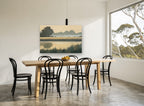 Misty Marsh Dawn floral canvas print on the wall of a dining room