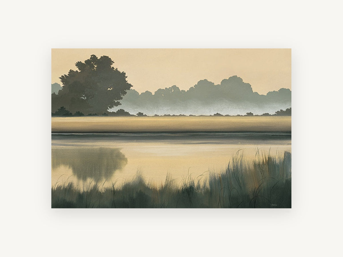 Misty Marsh Dawn, floral canvas wall art print, front view