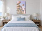 Allium Sky Daydream floral canvas print on the wall of a coastal bedroom