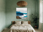 Indigo Shore Drift coastal canvas print on the wall of a bedroom