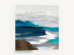 Indigo Shore Drift, blue abstract seascape wave, coastal canvas wall art print ready to hang