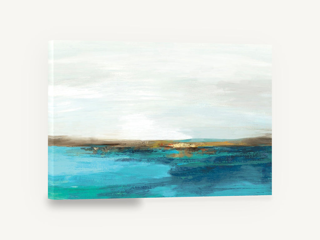 Teal Shore Horizon, teal sea abstract landscape, landscape canvas wall art print ready to hang