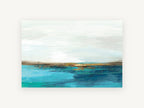 Teal Shore Horizon, teal sea abstract landscape, landscape canvas wall art print, front view
